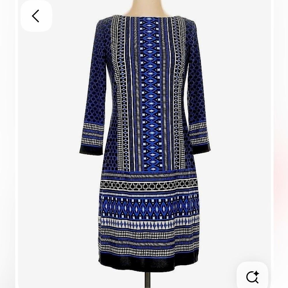 NEW Vince Camuto Shift Dress SIZE 10 Blue White Geo Print Knee Length